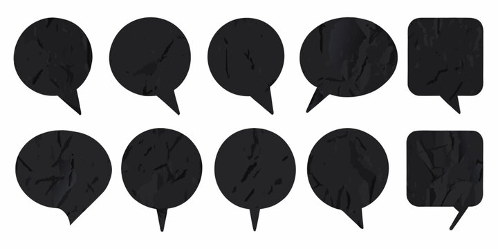 Black Speech Bubble Silhouettes With Cracked Texture On White Background