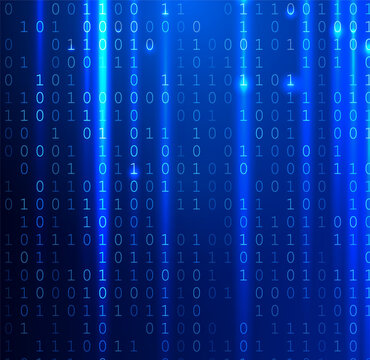 Blue Binary Data Software Programming Code Background. Random Parts of Program Code. Digital Data Technology Concept. 1 0 Machine Code. Random Binary Data Matrix Wide Vector Illustration