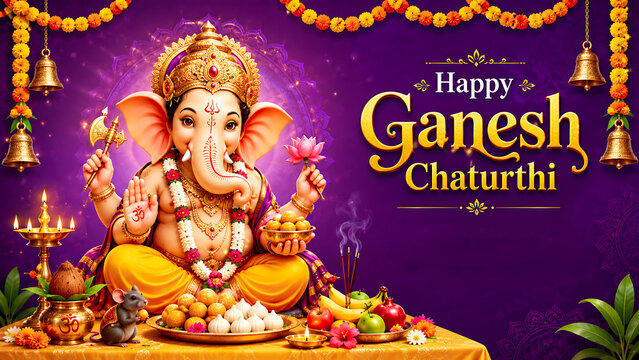Ganesh chaturthi festive background with lord ganesha idol traditional sweets