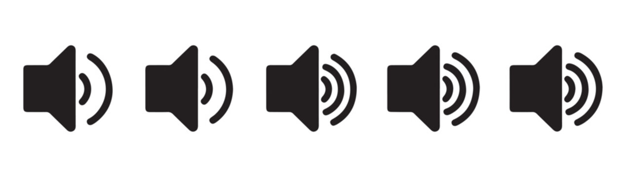 Five volume speaker icons showing different levels of sound intensity.