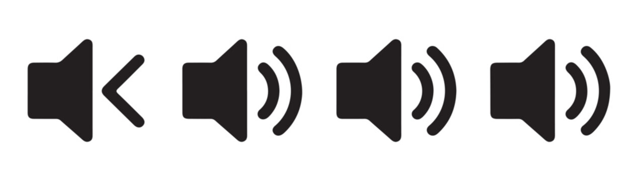 Four volume speaker icons showing increasing sound levels and decrease symbol.