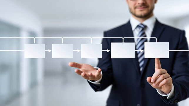 Businessman process workflow diagram plan strategy management office