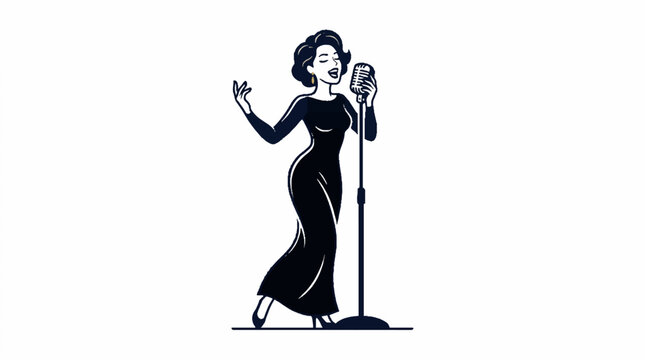 Retro Singer Woman Performing with Vintage Microphone, Elegant Style