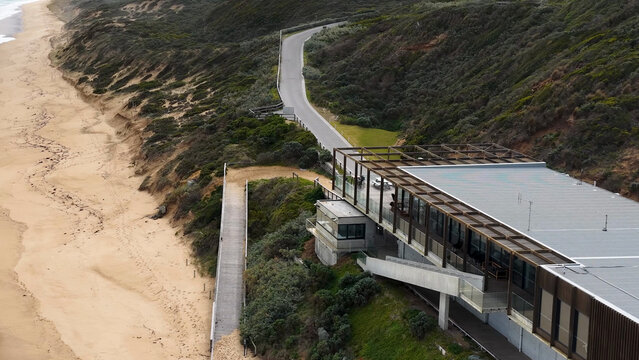 Aerial View of Modern Beach House and Coastal Road in Portsea