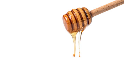 Wooden honey dipper stick with flowing sweet golden organic honey isolated on transparent background cut out © zubr-png
