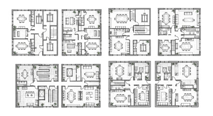 Fototapeta premium High Rise Office Floor Plan Vector Set for Modern Commercial Workspace Architecture
