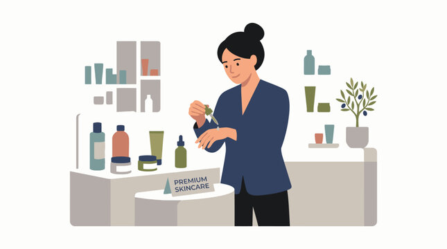 Woman Testing Skincare Product in Modern Cosmetics Store.