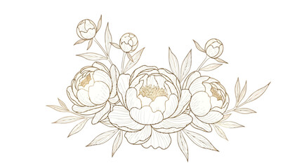 Elegant handdrawn peony flower bouquet in gold line art style © S.Siam