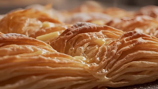 Closeup of Delicious Golden Baklava Pastry Layers.