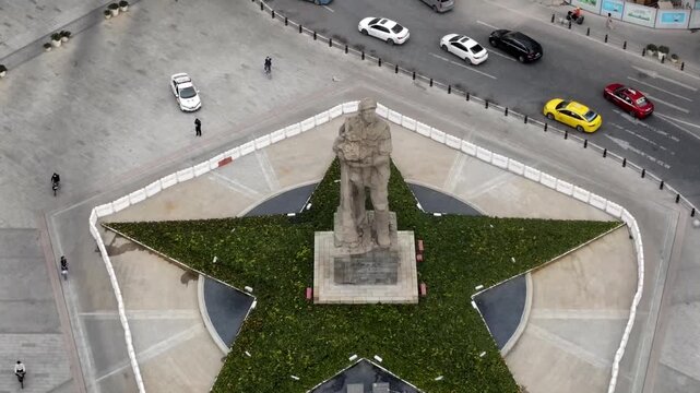 Republic Monument in Taksim Square Istanbul with Traffic in Taksim Square, Istanbul, Turkey