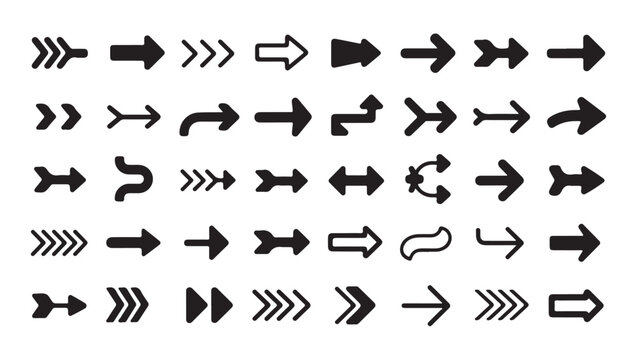 Collection of diverse black arrow vectors for navigation and interface design elements.
