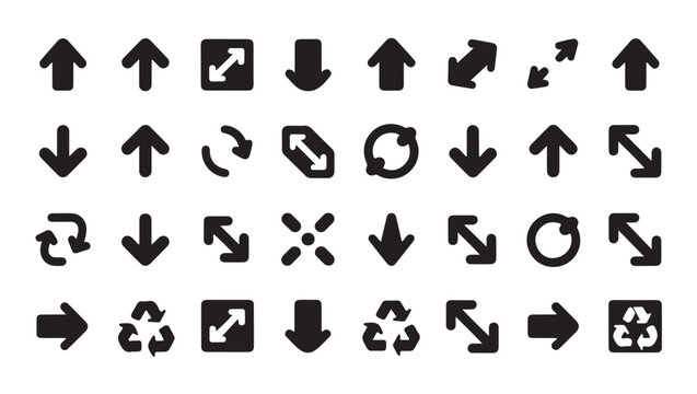 Set of black arrow and refresh icons for user interface design and navigation elements.