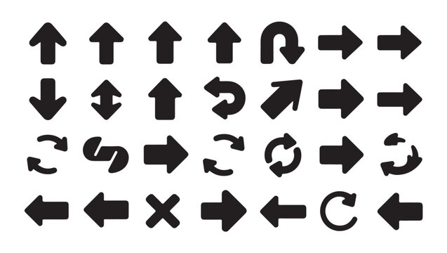 Set of black arrow vector icons for website design and user interface navigation elements.