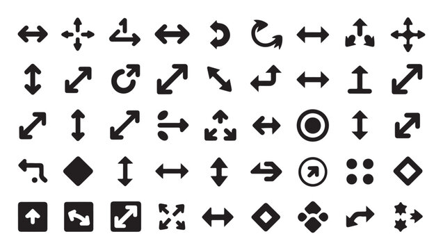 Set of various black arrow icons for website navigation and interface design purposes.