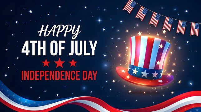 Festive 4th of july independence day banner with uncle sam hat and stars