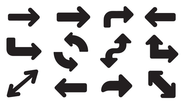 Curved and straight thick black arrow elements for infographics and motion design paths.