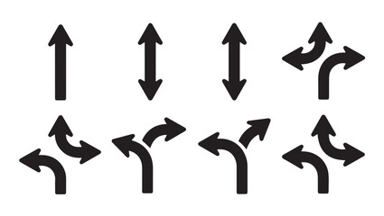 Black arrow set, up and down arrows, curved and bifurcating arrows, navigation icons. © MDNAZMUL