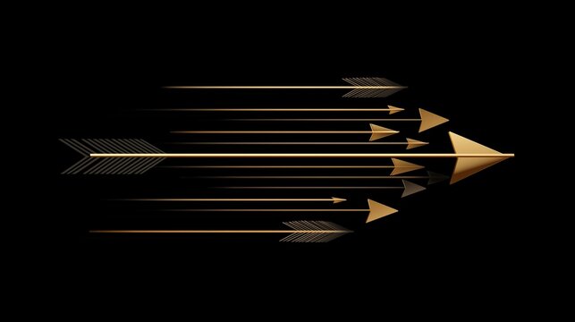 converging. Sleek metallic arrows decreasing in size, converging to a point. product launch decks, UI/UX mockups, designed for data visualization dashboards and holographic UIs, used by researchers.
