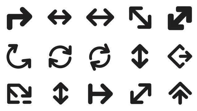 Black arrow set, turn, resize, refresh, expand, collapse and navigation icons.