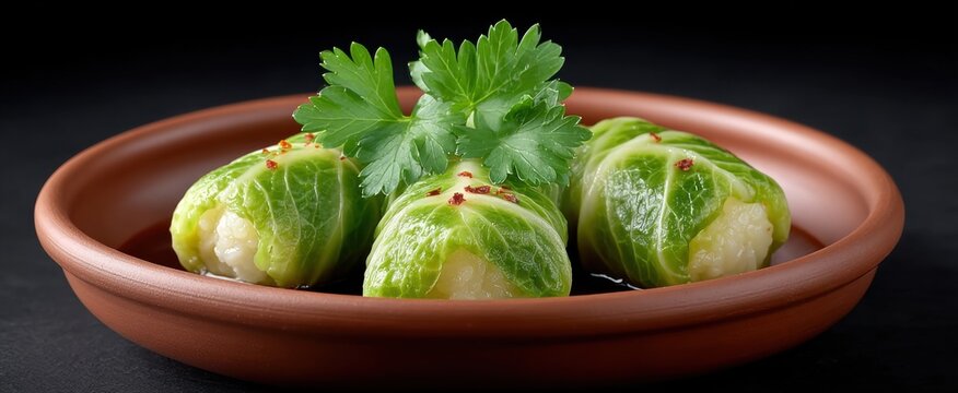 Savory stuffed cabbage rolls with rice in authentic Middle Eastern dolma on a vibrant dish.