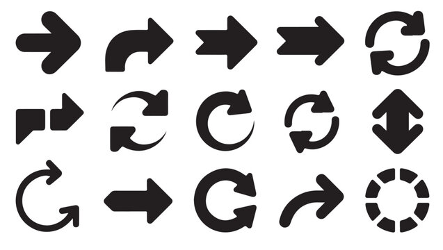 Comprehensive collection of reload refresh and directional arrow icons for web interfaces.