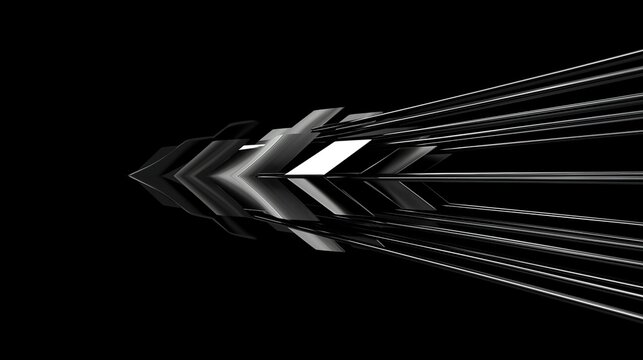 converging. Sleek metallic arrows decreasing in size, converging to a point. product launch decks, UI/UX mockups, designed for data visualization dashboards and holographic UIs, used by researchers.