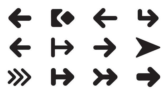 Set of black arrows. web and app button. design element in flat style with long shadow.