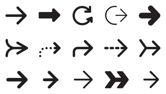 Set of black arrows. web and app button. design element in flat style with long shadow.