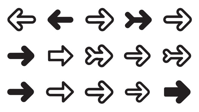 Set of black arrows. web and app button. design element in flat style with long shadow.
