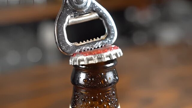 Opening a Cold Beer Bottle with a Metal Bottle Opener 1.