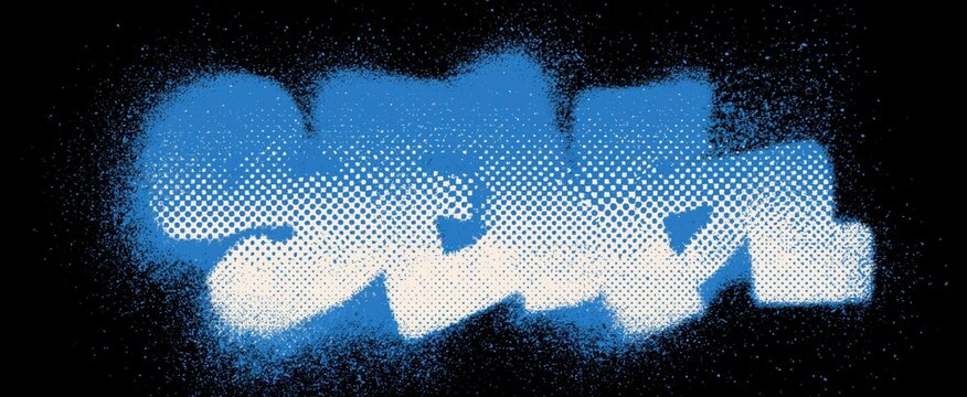 Grunge blue risograph print texture backdrop featuring customizable text in a cool urban style.