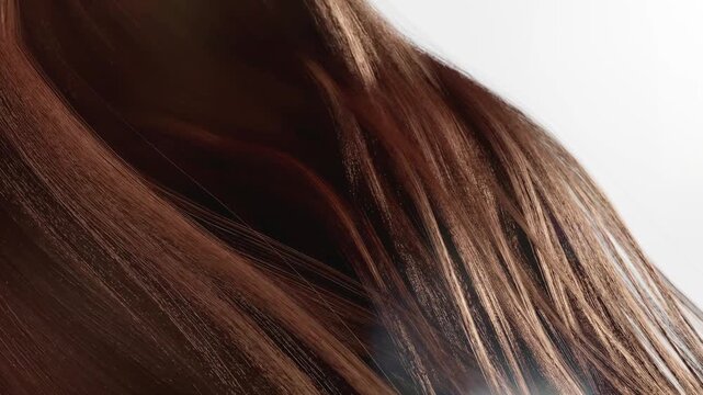 Hair oil repairs hair cuticles, nourishes hair follicles, and makes brown hair smooth and shiny. Shampoo or conditioner, essence nourishing effect, daily hair care advertising, 3D rendering.