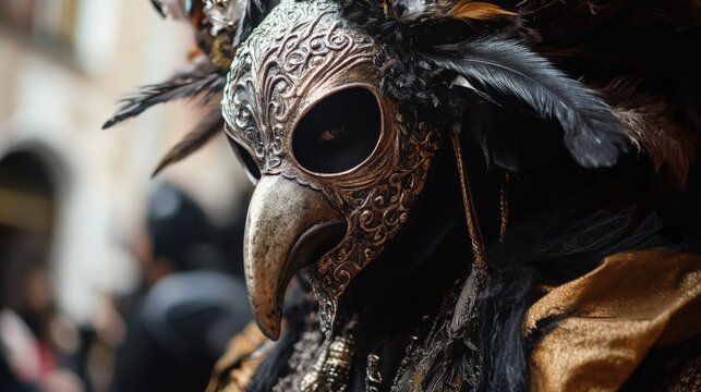 Venetian carnival mask, bird head, ornate feathers