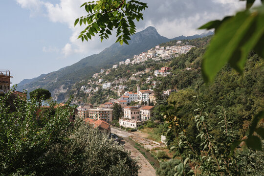 Aerial townscape view of Vietri sul Mare on the Amalfi Coast, Salerno, Campania, Italy