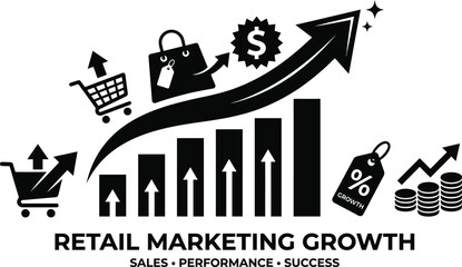 Fototapeta premium Retail marketing growth concept with shopping cart and financial increase