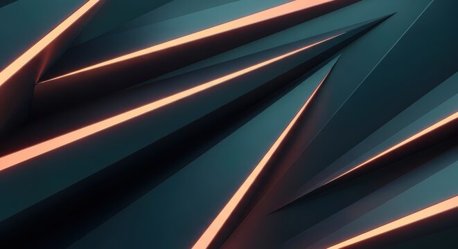 Abstract composition featuring staggered geometric shapes with orange lines on dark background