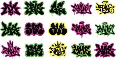 Colorful Graffiti Tag and Street Art Lettering Collection Featuring Urban Spray Paint Typography, Hip Hop Style, Dripping Effects, and Creative Wall Designs © MstSuborna