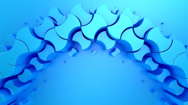 Geometric Shapes Form a Wave. Abstract motion, two color, 3d rendering, 4k resolution
