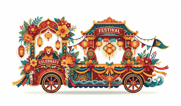 Colorful festival parade float design with lanterns and floral decorations vector illustration
