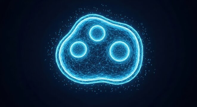 a blue glowing amoeba with three circles inside illustration