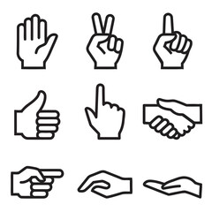 Fototapeta premium Hand Gestures Icon Set, Outline Style Hand Signs for Communication