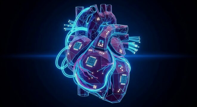 Futuristic cybernetic artificial intelligence human heart anatomy