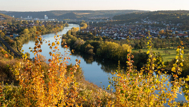 Panoramic autumn view over the Main River in Franconia