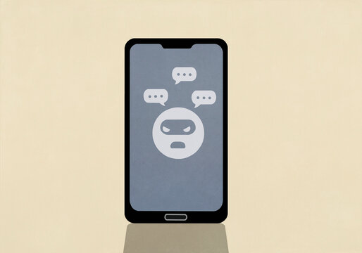 Computer hacker emoji chatting on smart phone screen