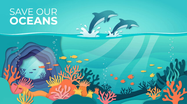Save Our Oceans A vibrant underwater paradise teeming with marine life, promoting conservation efforts for World Ocean Day