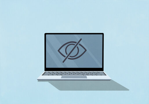 Privacy control protection symbol on laptop screen against blue background