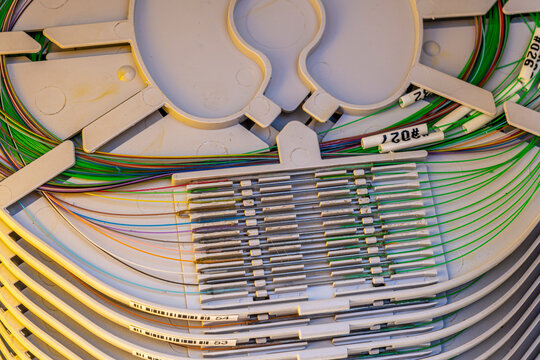 telecommunication box with optical fiber cables for communication of internet