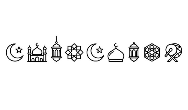 Professional Eid Mubarak Vector Collection with Black Islamic Celebration Icons