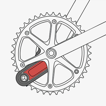 Bicycle drivetrain system illustration with chain gear cassette and derailleur components for road bike or mountain bike engineering
