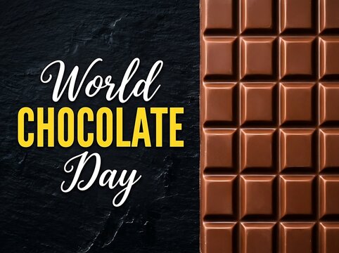 World chocolate day horizontal banner graphic with split milk chocolate bar